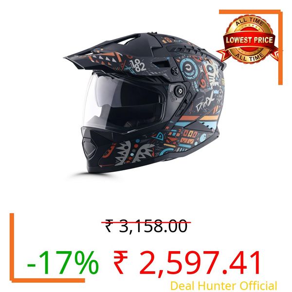 Vega VF 11 Dirt-X Challenge Full Face Riding Helmet with Shock Absorbing Shell, Aerodynamic Design, Ventilated Interior, Aggressive Racing Styling Black Red -L