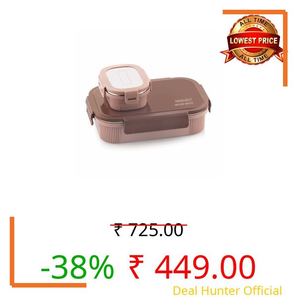 WARMEO MICROMATE Microwave-Safe Stainless Steel Lunch Box, Bpa Free, Perfect for Office, School, Travelling, Combo(800ml+150 ml), Brown