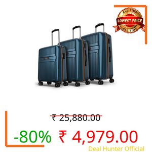 Aristocrat Atlas Set of 3 Trolley Bag 55, 66 & 77cm | Small+Medium+Large | Hard Luggage | Smooth 8-Wheel Suitcase | Combination Lock with Sturdy Zipper | Full Fabric Convipack | 3-Year Warranty (Teal)