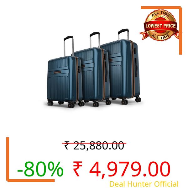 Aristocrat Atlas Set of 3 Trolley Bag 55, 66 & 77cm | Small+Medium+Large | Hard Luggage | Smooth 8-Wheel Suitcase | Combination Lock with Sturdy Zipper | Full Fabric Convipack | 3-Year Warranty (Teal)