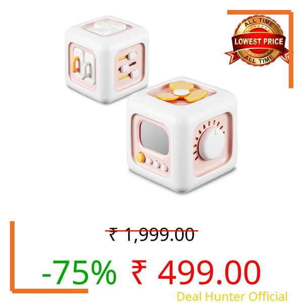 Brand Conquer Montessori Busy Cube for Toddlers 1-3,Car Travel Toys Busy Board Activity Cube,Learning Stocking Stuffers Educational Birthday Gifts Sensory Baby 12-18 Months (Fan Learning 6 in 1 Pink)