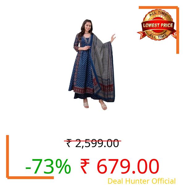 ANNI Designer Women's Rayon Viscose Anarkali Printed Kurta with Palazzo & Dupatta (NAKULA BLUE-VKS05_XL_Blue_X-Large)