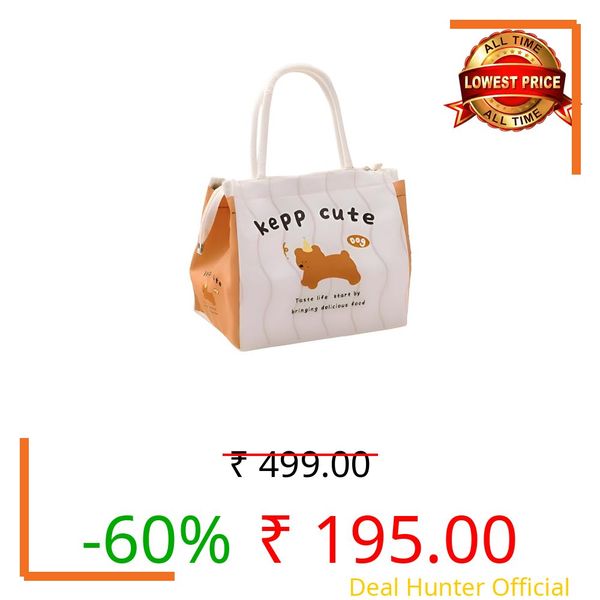 Shopiable Store Insulated Lunch Bag for Women | Reusable Nylon Tote with Zipper | Cute Animal Print Cooler Bag for Office, Picnic, Travel & School (Keep Cute Dog – Orange/White)