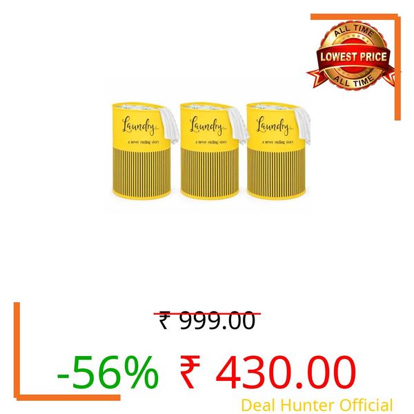 BB BACKBENCHERS Laundry Bag/Laundry Basket/Clothes Storage Box/Storage Basket/Storage Bag, 48L, Yellow Line