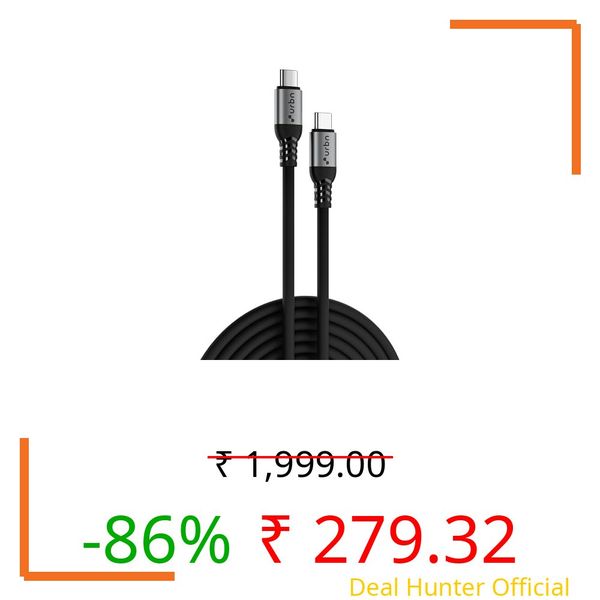 URBN Flex Cord 240W 5Amps Hyper Fast Charging Cable | Type C to C | Supports Apple Car Play & Android Auto| Super Fast Charging and Data Transfer | Silicon Coated 1.2 Meter | 2 Years Warranty (Black)