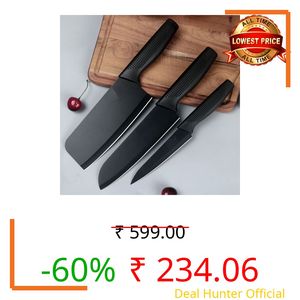 Wearonics Kitchen Knife Set – 3 Pieces High Carbon Stainless Steel Chef Knife Set with Colour Printed Coating & PP Handle for Professional Kitchen Use Black