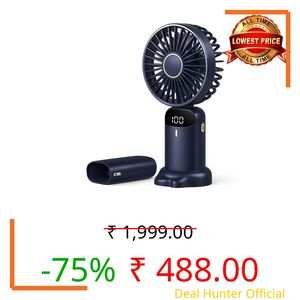 Kitchen Haven Portable Handheld Fan with Power Bank, Navy Blue, Dual Head Design, LED Display, Rechargeable Battery, Desktop and Travel Use (Blue)