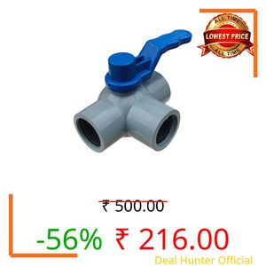 ESEKSAFAR 1/2" inch BSP Thread 1pc T-Port type Female T- Way PVC Threaded Ball Valve Ball FOR Outer diameter pipe - 20mm