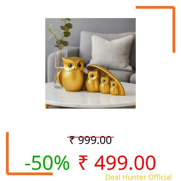 AABCO Beautiful Owl Showpiece for Home & Office Decor | Owl Statue, Decorative Showpiece for Home & Office | Gift Item for Housewarming (Owl Golden)