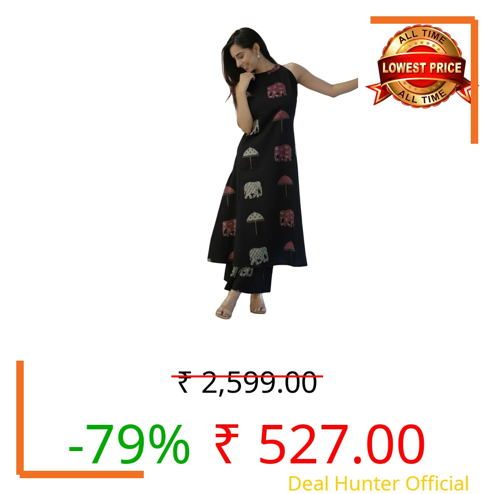 ANNI Designer Women's Rayon Viscose A-Line Printed Kurta with Palazzo (SURAI Black_3XL_Black_XXX-Large)