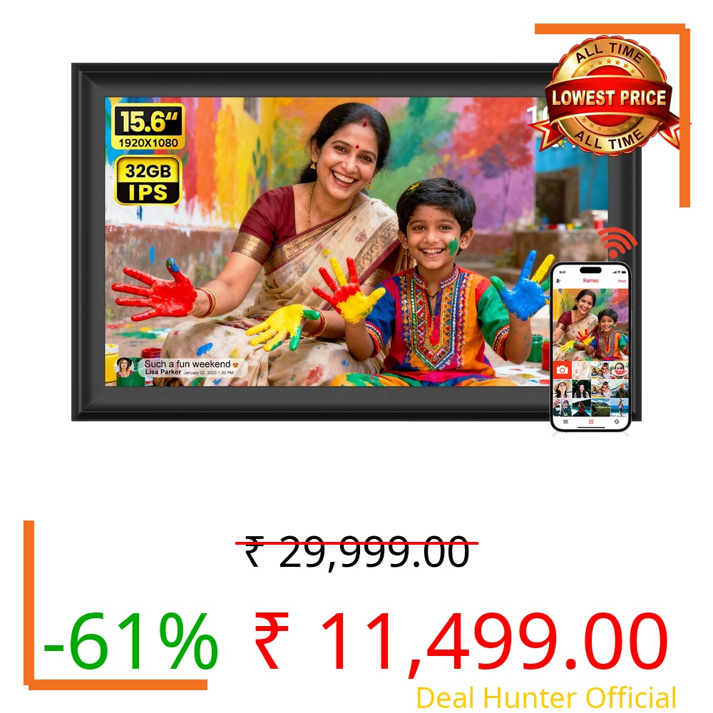 AKImart 15.6 Inch 32GB Large Digital Photo Frame, Digital Picture Frame WiFi, IPS HD Touch Screen, Photo Frame with Auto-Rotate Instant Share Photo/Video Sharing via Frameo App, Gift for Mom