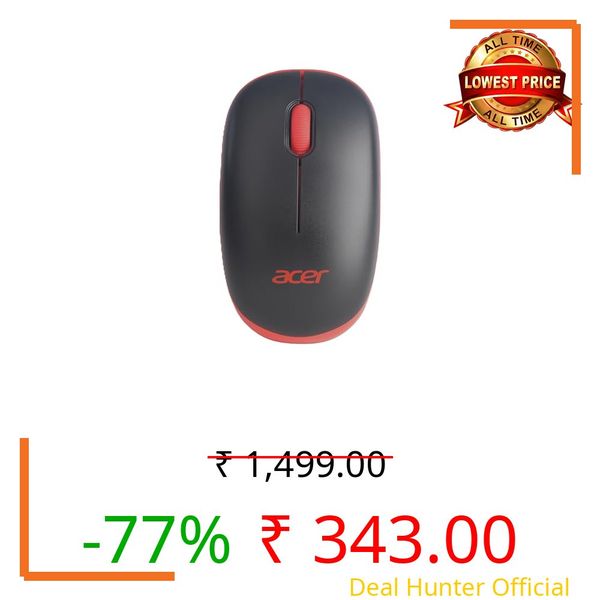 acer Flow Wireless Mouse | 1600 DPI Optical Sensor | 2.4GHz Wireless with USB Nano Receiver | Ergonomic Lightweight Design | Smooth Tracking for Laptop, PC & Mac – Black/Red