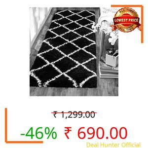 HOMERUGS® Shaggy Rugs Fluffy Carpets, Indoor Modern Plush Area Rugs for Living Room Bedroom Kids Room, Upgrade Anti Skid Durable Rectangular Soft Fuzzy Rug Sofa Carpet 1.5x4 Feet Black Box