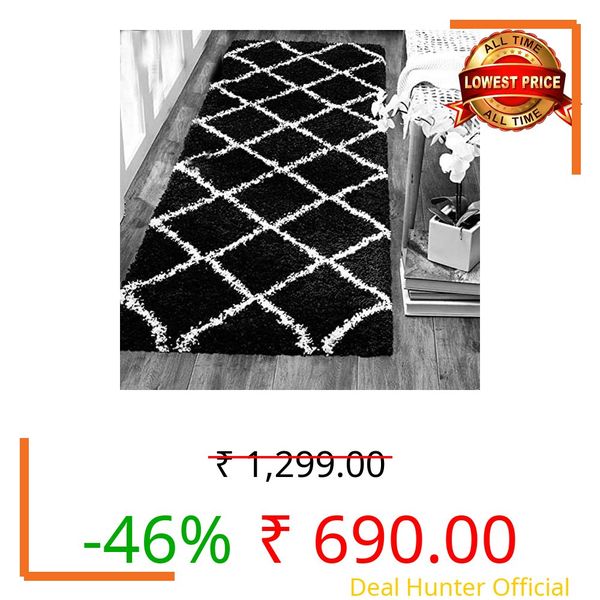 HOMERUGS® Shaggy Rugs Fluffy Carpets, Indoor Modern Plush Area Rugs for Living Room Bedroom Kids Room, Upgrade Anti Skid Durable Rectangular Soft Fuzzy Rug Sofa Carpet 1.5x4 Feet Black Box