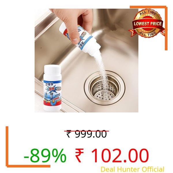 Juqiboom Powerful Clog Remover for Kitchen Sink, Bathroom Drain, Toilet Pipe & Shower – Fast Acting Liquid Drain Cleaner for Hair, Grease & Tough Blockages Easy Clean (White, Pack of 1)