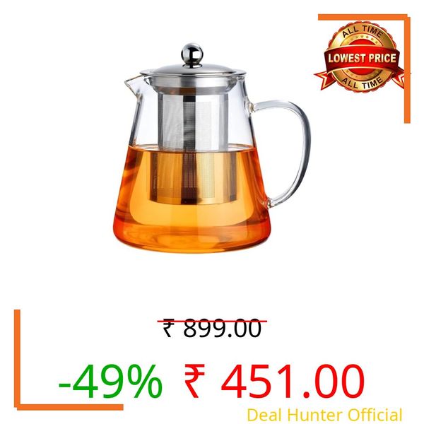 SGIKEX Glass Kettle Teapot with Removable Infuser Lid & Handle, Glass Tea Kettle Stovetop Microwave Safe, Great for Loose Leaf Tea, Blooming Tea, Tea Bags & Fruit Infused Water 750ml. (Transperant)