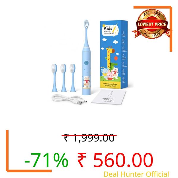 Ausha Blue Bear Kids Electric Toothbrush with 3 Extra Heads