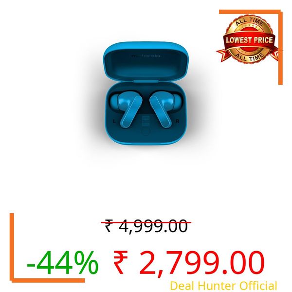 Motorola Moto Buds Bass (Blue, TWS) | Hi-Res Audio with LDAC | 12.4mm Drivers, 50 dB ANC | 6-Mic ENC Calling | 41H Playtime | Bluetooth 5.3 | IPX4 | Comfortable All-Day Fit | Comfortable All-Day Fit