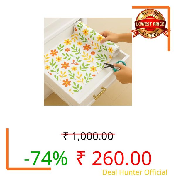 GREEWELT Floral Shelf Liner Mat (45CM 1.5 M) | PVC Waterproof Drawer Liner | Non-Adhesive, Anti-Slip, Easy to Cut & Clean | Decorative EVA Mat for Kitchen Cabinets, Pantry, Fridge, Desk & Shoe Racks