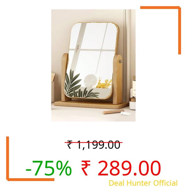Glitzn Portable Wooden Tabletop Mirror – Adjustable Frame for Dorm & Travel Natural Wood Desk Mirror – Minimalist Vanity Mirror