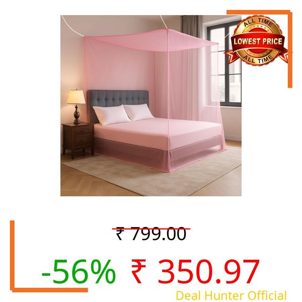 Havenza Mosquito Net for Double Bed | Foldable Machardani | Polyester Strong & Breathable Mesh 6.5 x 6.5 ft | Easy Setup, Lightweight, Portable & Ideal for Daily Usage - Full Pink