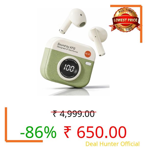 VEHOP Aura TWS Earbuds with Digital Display, BT 5.49+ENC for Clear Calling, Low Latency Gaming Wireless Headphone, 36 Hours Play, Immersive Sound, Touch Control, IPX4 & Voice Assistance. (Green)