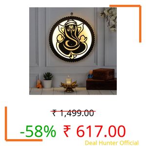 Laser Art Ganesha LED Backlit Wall Decor - Premium 30x30 cm MDF Wood Laser Cut Omkar Divine Sculpture for Home, Living Room, Pooja Mandir, and Office - Spiritual Wall Art & Night Lamp with Warm Glow Light