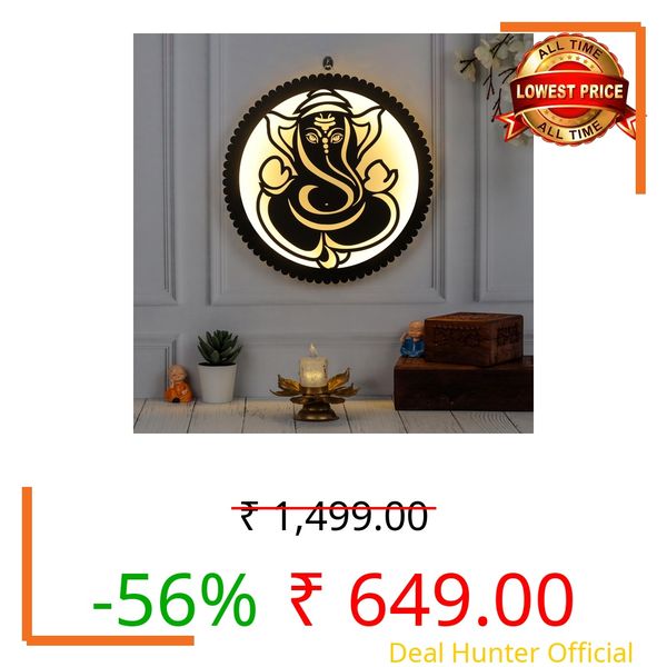 Laser Art Ganesha LED Backlit Wall Decor - Premium 30x30 cm MDF Wood Laser Cut Omkar Divine Sculpture for Home, Living Room, Pooja Mandir, and Office - Spiritual Wall Art & Night Lamp with Warm Glow Light