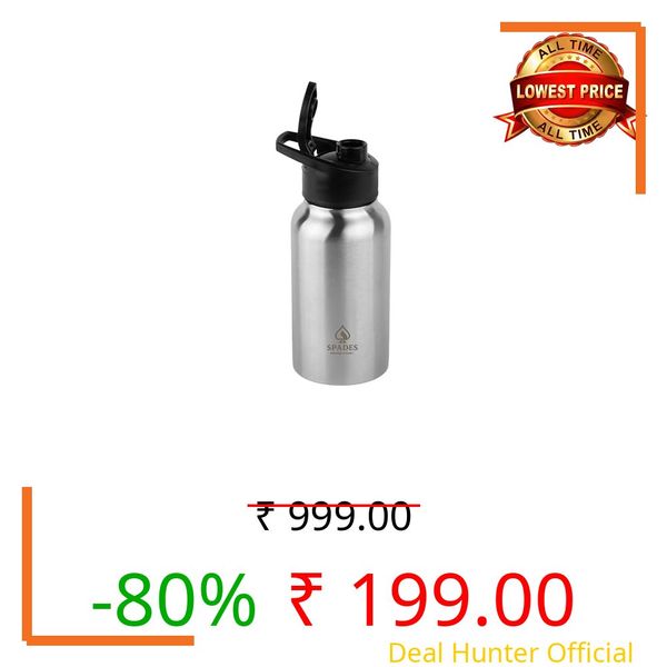 SPADES Sipper Stainless Steel Water Bottle 500 ml | Black & Silver Gradient Matte Finish | BPA-Free, Leak-Proof, Durable Bottle for Gym, Travel & Office | (Pack of 1)