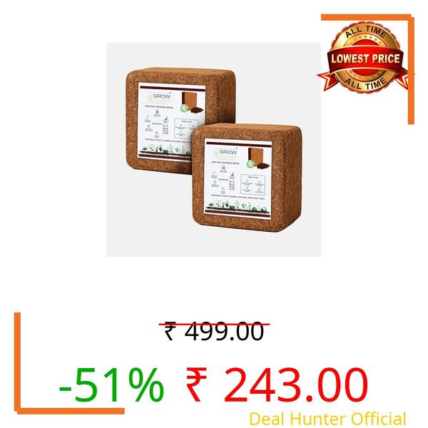 Grow Nature Cocopeat Block 1kg, Organic Coco Coir Brick for Gardening, Potting Mix, Terrace (Pack of 2)