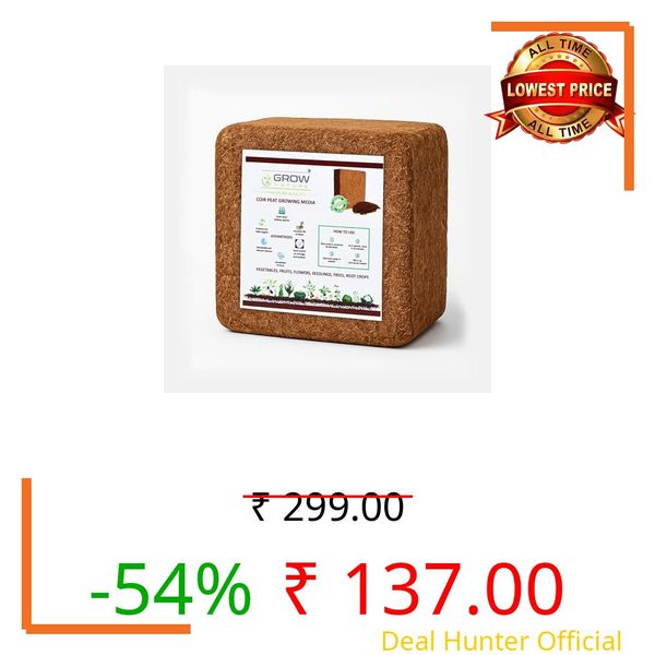 Grow Nature Cocopeat Block 1kg | Organic Coco Coir Brick for Gardening, Potting Soil Mix & Hydroponics (Pack of 1)