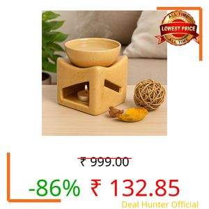Pure Source India Ceramic Aroma Oil Diffuser Burner with Tealight Holder – Perfect for Essential Oils, Spa, Diwali Gifting, Yoga & Meditation (Dotted Brown Square Burner)