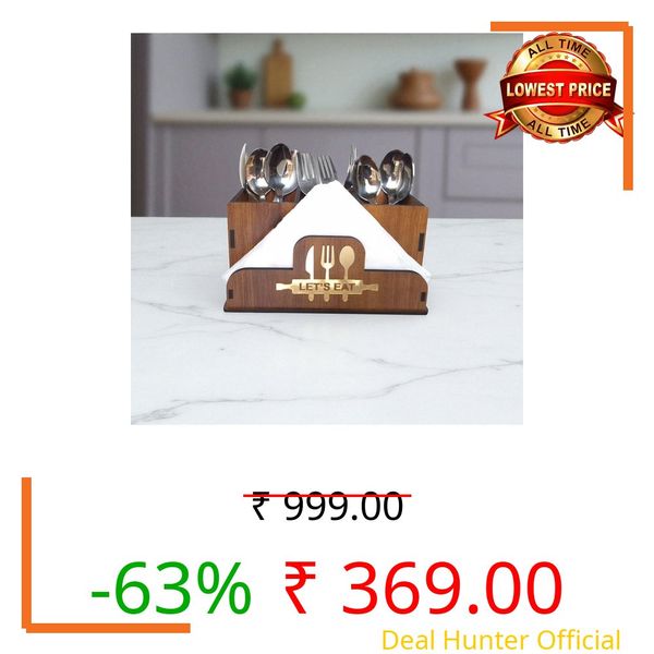 giftingcare Wooden Spoon Fork Napkin Stand & Cutlery Holder for Dining Table And Kitchen | Office Table Organiser Counter Top Stand | Wooden Storage Caddy Organizer With 4 compartment