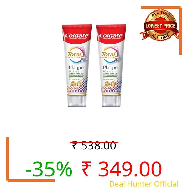 Colgate Total Plaque Release Toothpaste Tooth paste with Amino Foam & Zinc Colgate Paste Toothpaste for Stronger Gums 3X More Effective at Fighting Plaque - Natural Mint 160g (Pack of 2 x 80g)