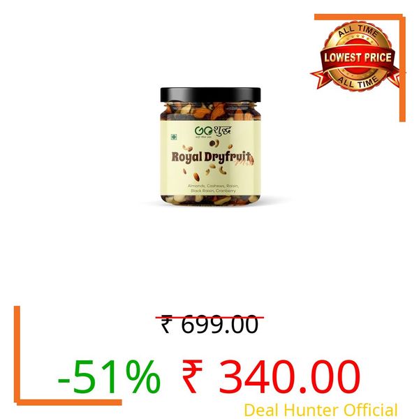 Goshudh Royal Dryfruits Mixed 250g Pack | Fresh Almonds, Cashews, Raisins, Black Raisins & Cranberry | Protein & Fiber-Rich Snack | Nut Mix
