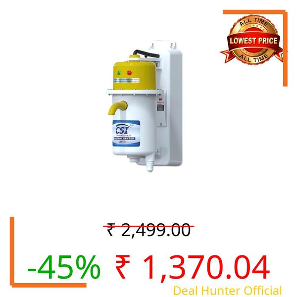 CSI INTERNATIONAL Instant Water Geyser 1 Litre with MCB | Portable Water Heater for Bathroom, Kitchen, Bucket Bath | ABS Plastic Body | Auto Cut-Off | Yellow-White