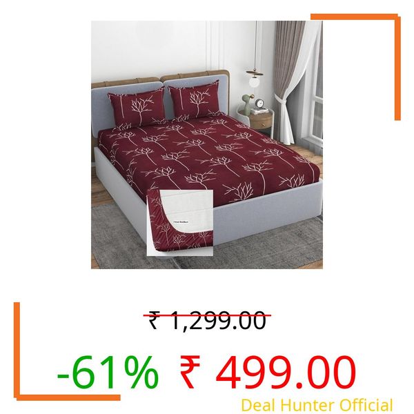 SchaleSaius 200 TC Cotton Feel All Around Elastic Fitted Bedsheet, Elastic Fitted Bedsheet King Size Bedsheet for Double Bed with 2 Pillow Covers, Size - 72 x 78 x 8 Inch Color Wine