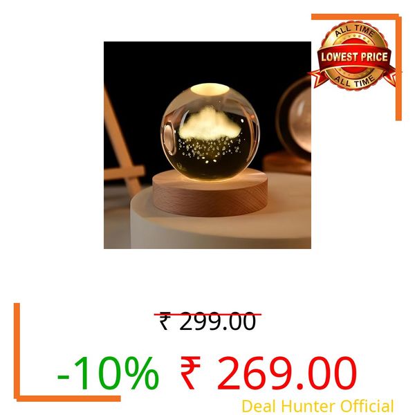 HOMELYHARBOR 3D Rain Cloud Crystal Ball LED Night Lamp, Cloud Light with Raindrop Engraving, Cozy Decorative Lamp for Bedroom & Living Room (Rain Cloud)