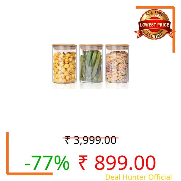 VILON 1050ml Glass Jars with Bamboo Lids | Round Airtight Spice & Storage Containers for Kitchen, Pantry & Herbs | Set of 3
