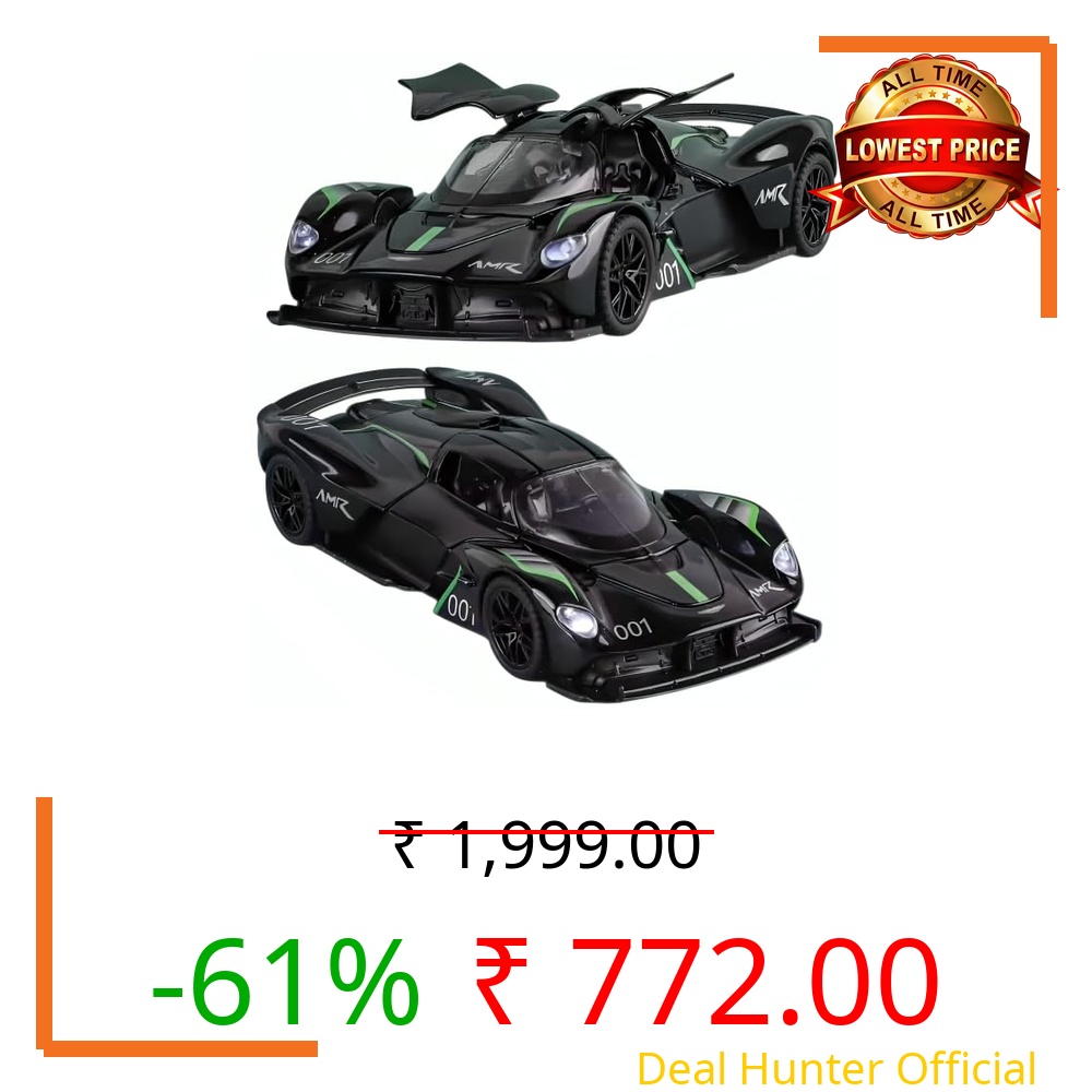 Sky Tech® Aston Martin Valkyrie AMR 001 Toy Car 1:32 Exclusive Alloy Metal Pull Back Die-cast Car Diecast Metal Pullback Toy car with Openable Doors & Light, Music Toys for Kids【Colors as Per Stock】