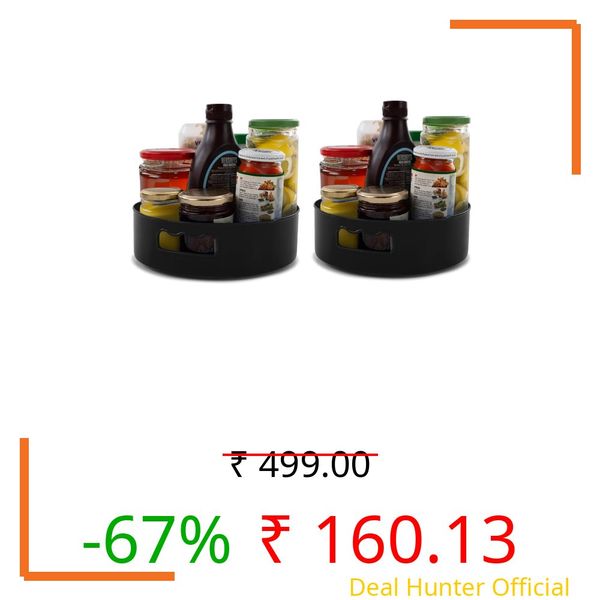 HomeWiz Multi-Purpose 360° Rotating Organizer Tray | Kitchen Accessories Items | Kitchen Organizer Rack | Kitchen Tools | Easy - Access Turntable for Spices, Storage | Black, Pack of 2