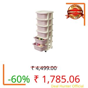 TEX-RO Modular Drawer Storage Organizer/Plastic Chest of Drawers for Kitchen Storage Cabinet/Multi-Layer Storage Drawer Cabinet & Drawers Organisers for Home, Office, Kids (Pink, 6 Layer)