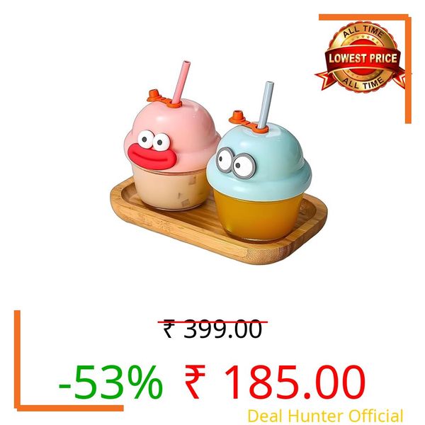 BARHARY 210ml Cartoon Glass Mug with Lid and Straw, Kawaii Cute Glass Coffee Mug, Bubble Tea Glass Cup, Glass Tumbler for Milk, Juice, Iced Coffee, Smoothie Home & Travel 210ml (Multicolour) 1 Pack.