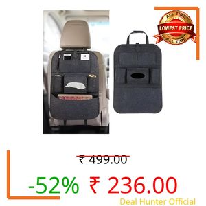 Pitrukrupa Enterprise Multi‑Pocket Felt Organizer for Car Seat Back – Large Rear Storage with Hangers for Mobile, Pens, Bottles, Tissues & Books