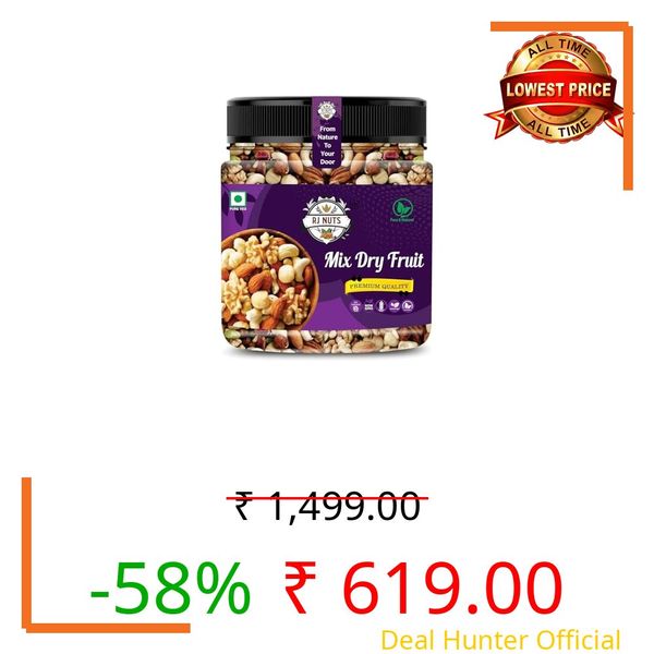 RJ Nuts Premium Nutmix Fruit & Nuts Natural Premium Mix Nuts (Cashews, Almonds, Raisins, Cranberries) Delicious & Crunchy Dry Fruits (1000 Gram)