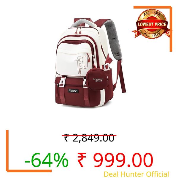 NAUMINE® Laptop Backpack for School, College & Office, With Mini Pouch, Padded Mesh Straps Fits 18.1" Bookbags & 15.6" Laptops, Bottle Holder For Teen Girls & Boys Students, Travel Bag (RED)