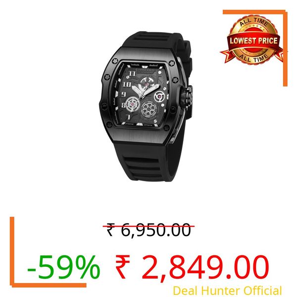 Giordano Square Analog Casual Sporty Watch for Men – Mechanical-Inspired Design dial, Quartz Movement, Silicon Strap and Date Display Function - GZ-50150