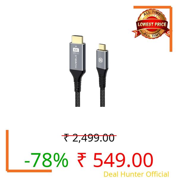 HUMBLE Type C to HDMI Cable – 4K@60Hz Ultra HD, 2 Mtr Length, 18 Gbps Speed, Durable Nylon Braided, Premium Connectors, Widely Compatible with TV, Laptop, Projector, MacBook & Type C Smart Phones