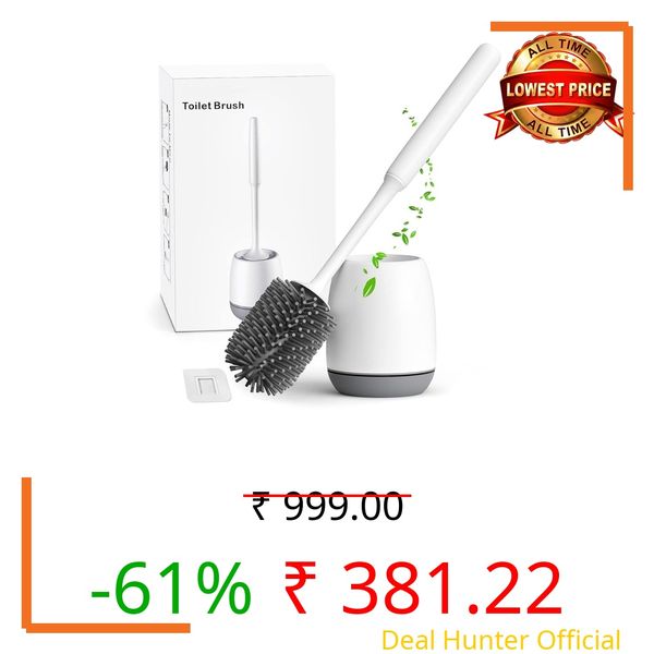 (Pack 1)_Silicone Toilet Brush with Holder – Antibacterial Quick Dry, Long Handle, Wall Mounted & Floor Standing Toilet Cleaning Brush for Bathroom