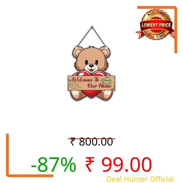 GIFTMEBAZAR Cute Teddy Welcome To Our Home Decorative Wall Art Mdf Wooden Hanging For Living Room, Home & Office Décor | Modern House Decoration Item For Gift | Modern Art